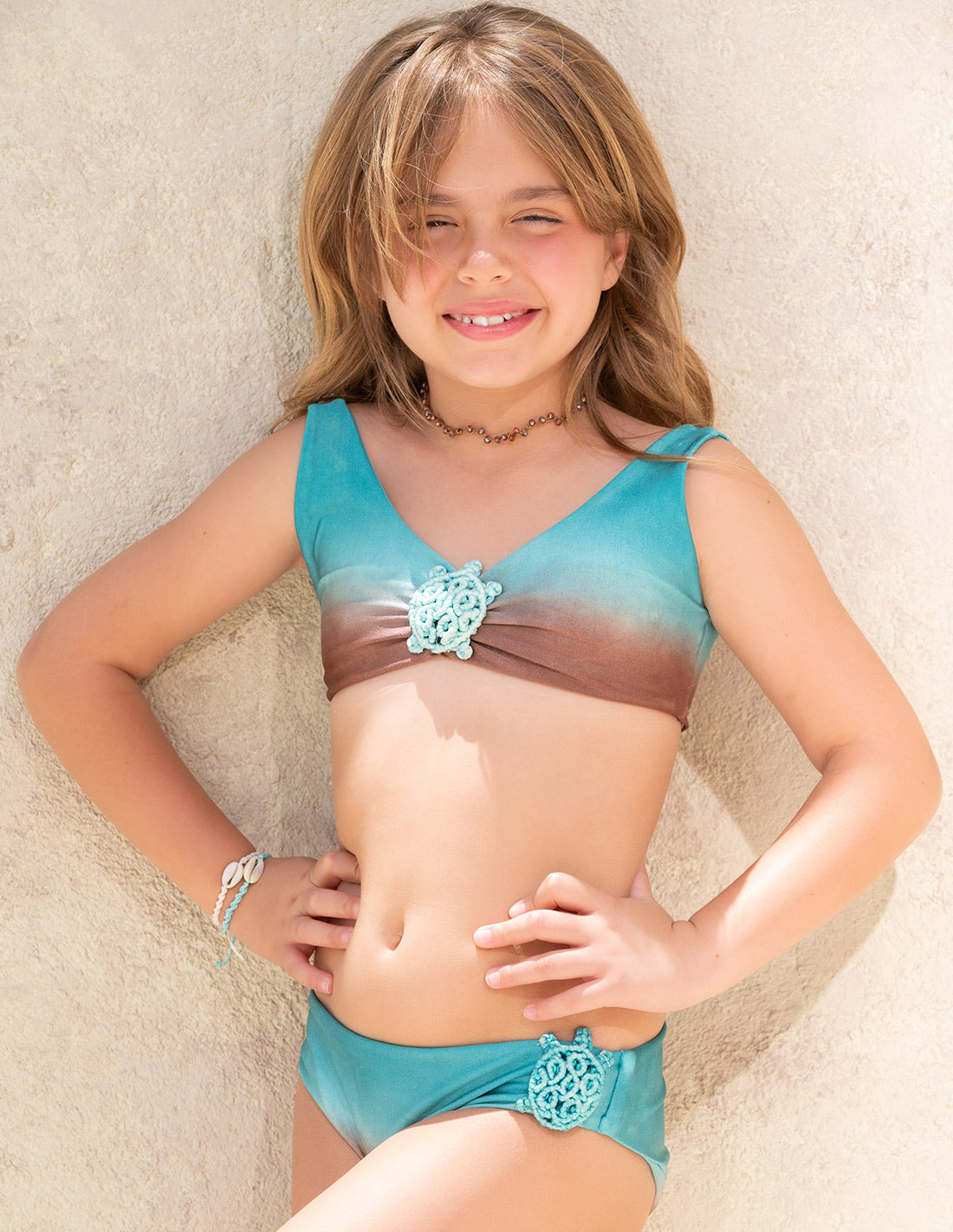 Top & Bottom Eia-mini Bikini Set Opal Green + Browm