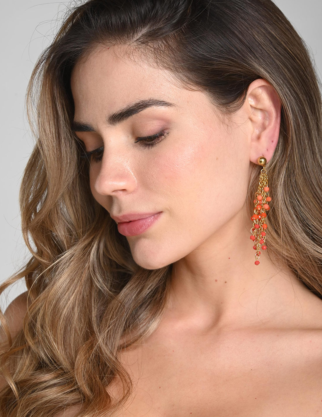 Dalia Earring Salmon + Orange + Red