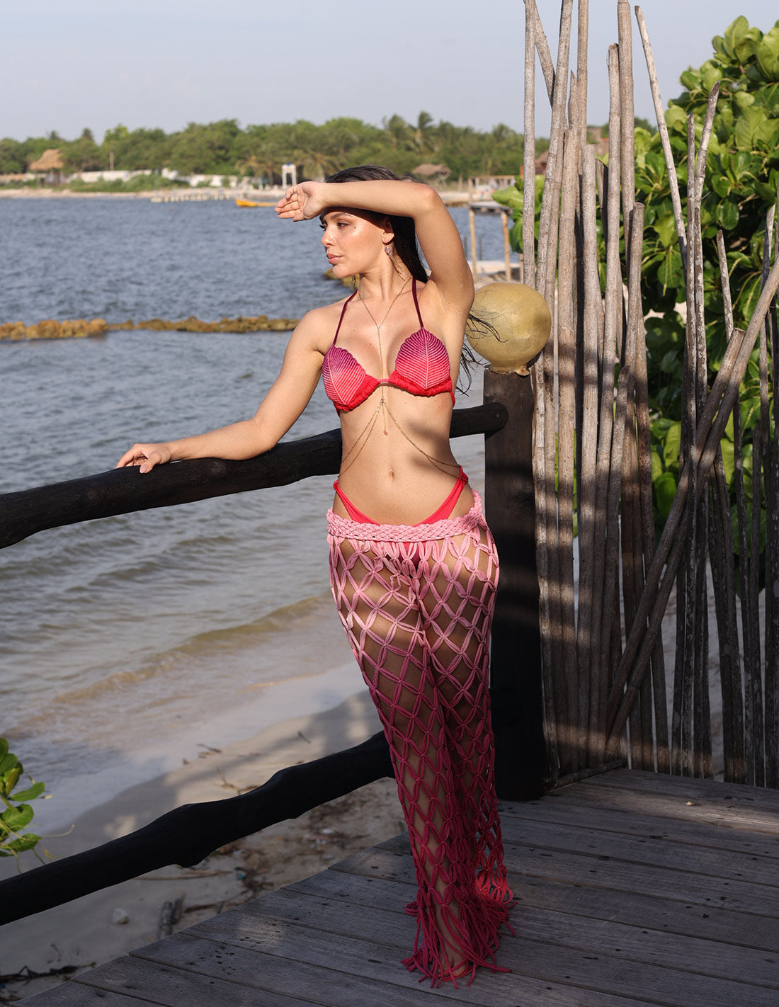 Chanclas De Moises Pants Faded Burgundy. Hand-Dyed Pants With Hand Woven Macramé In Faded Burgundy