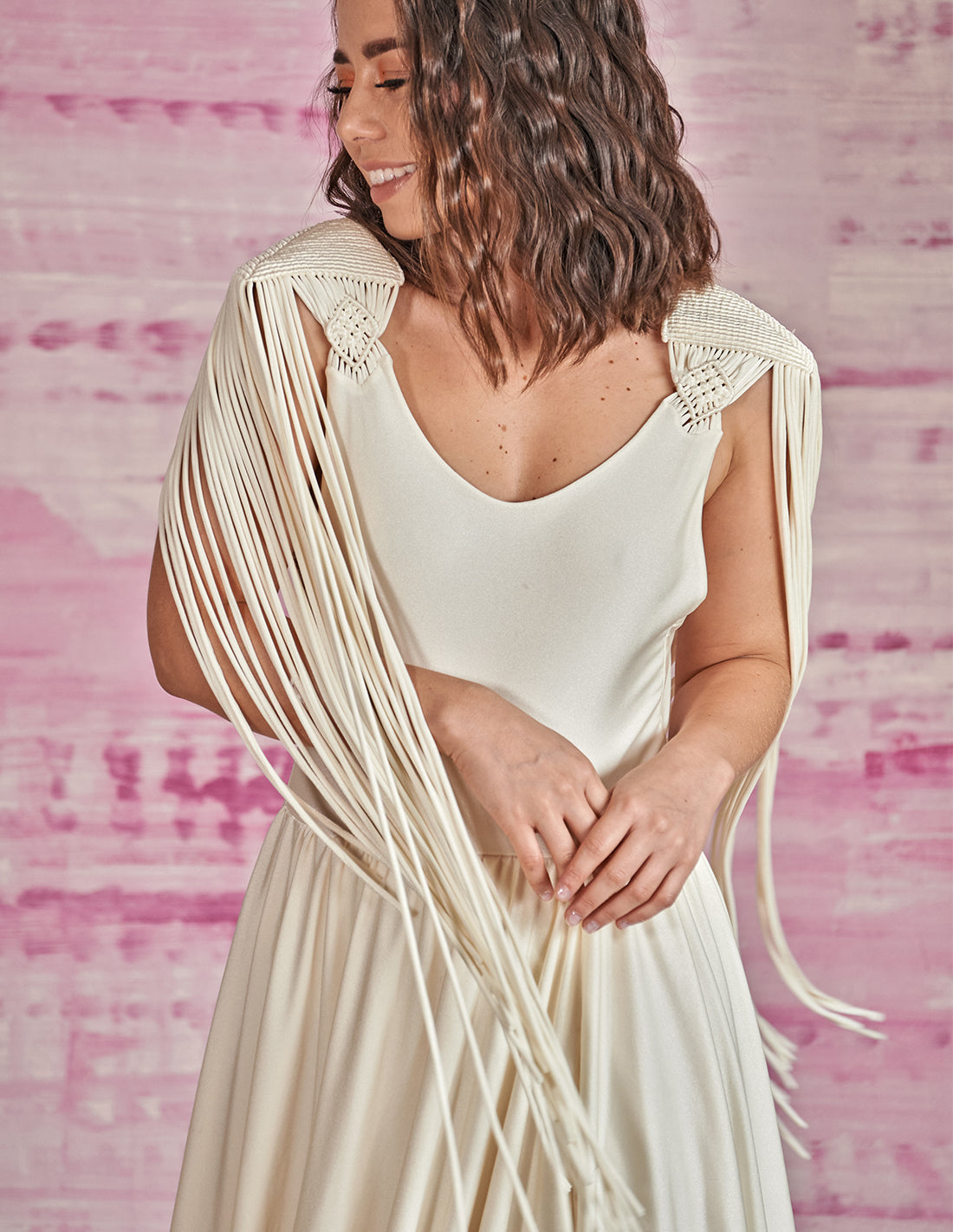 Atria Dress Ivory. Dress With Hand Woven Macramé In Ivory. Entreaguas