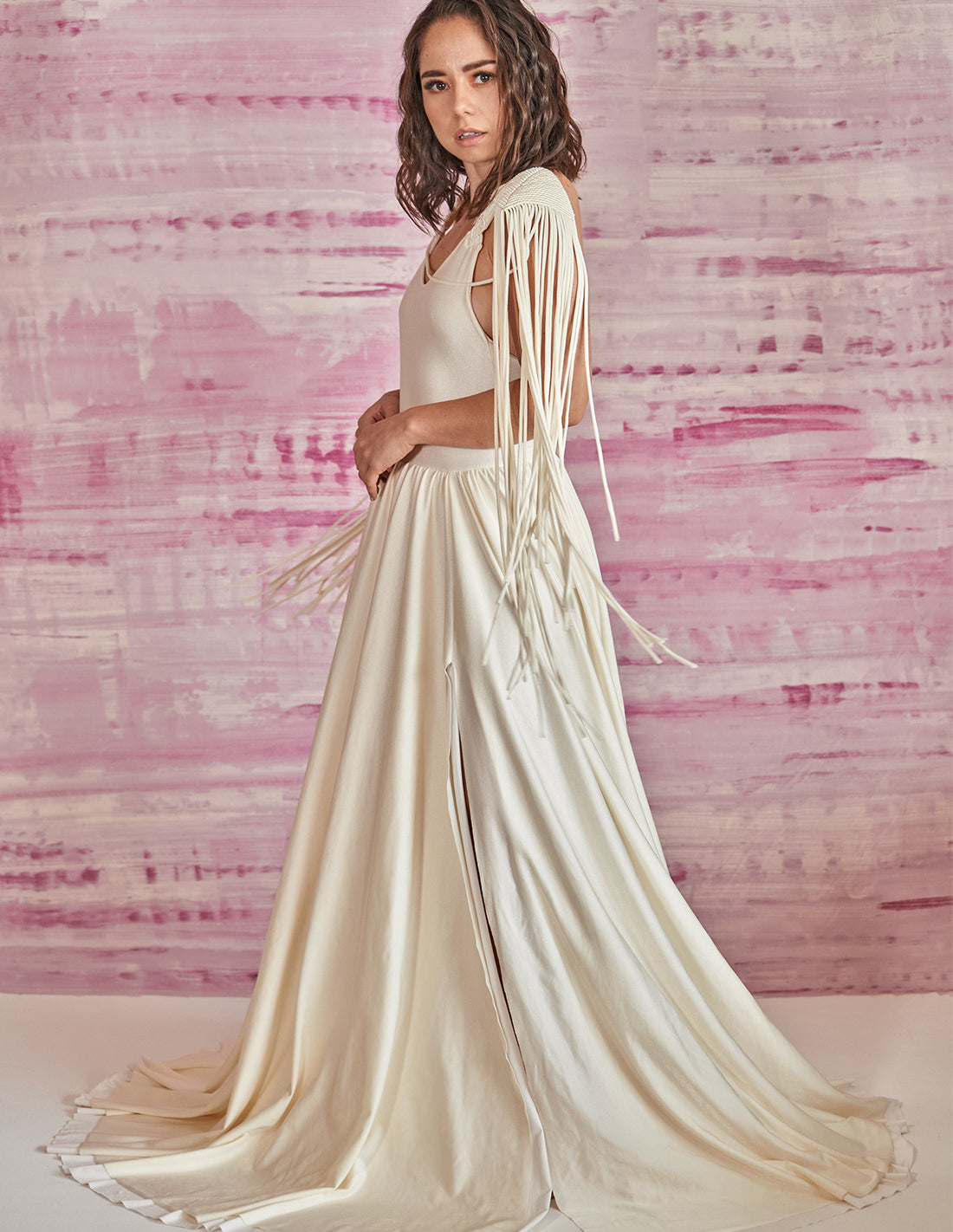 Atria Dress Ivory. Dress With Hand Woven Macramé In Ivory. Entreaguas