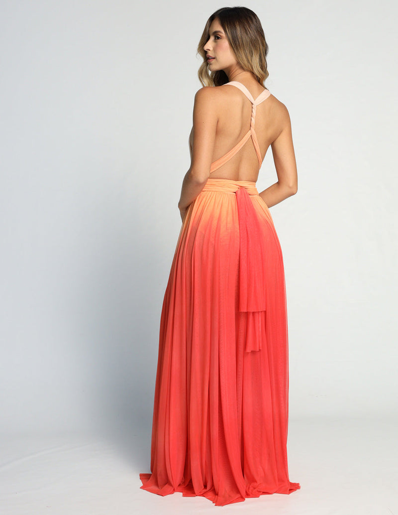 Hydra Dress Yellow + Salmon + Tomatoe. Hand-Dyed Dress In Yellow + Salmon + Tomatoe. Entreaguas