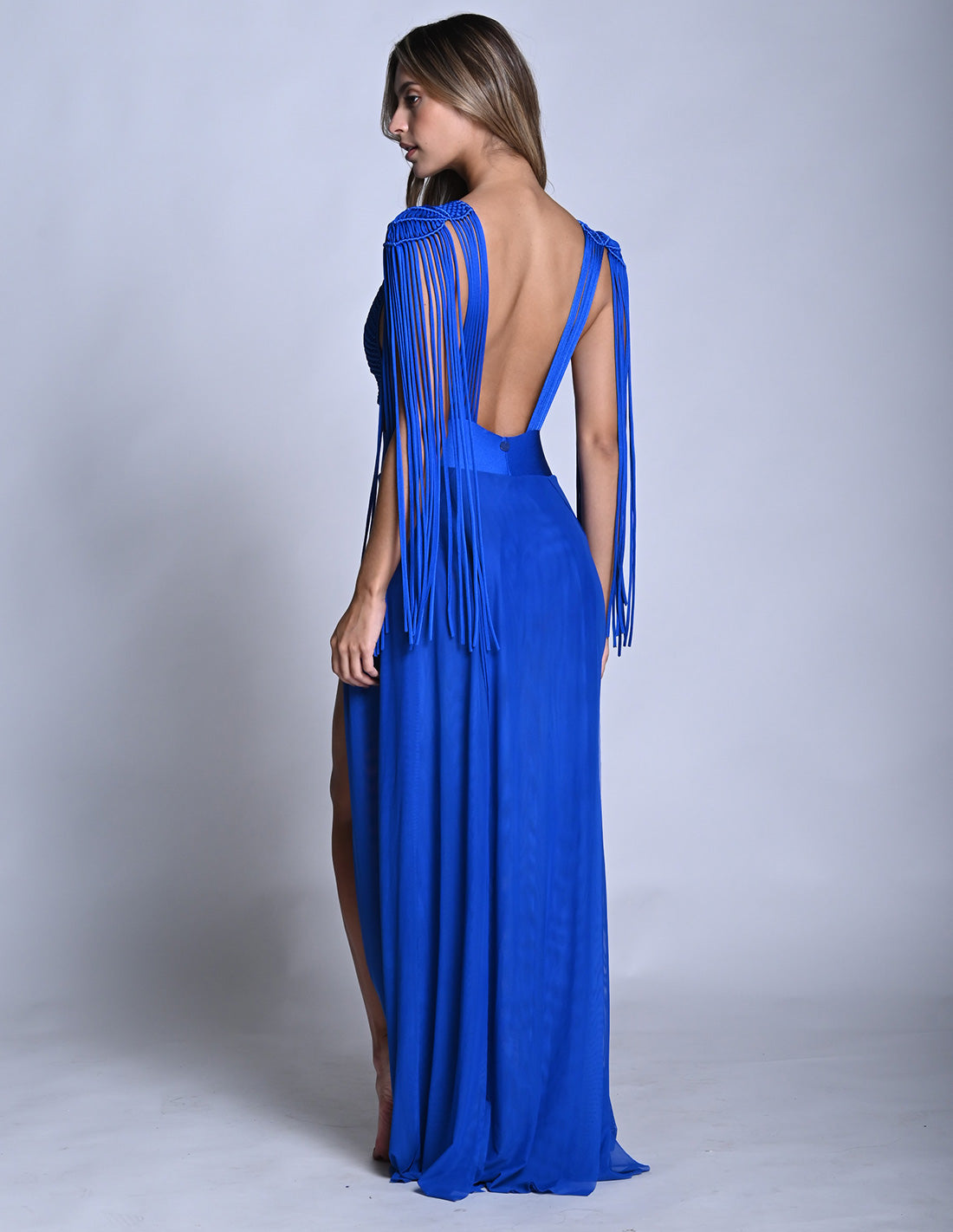 Umbra Dress King Blue. Hand-Dyed Dress With Hand Woven Macramé In King Blue