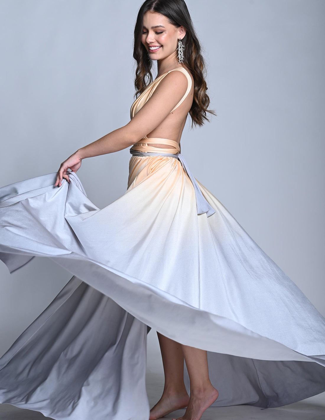 Plutón Dress Vanilla + Gray Light. Hand-Dyed Dress In Vanilla + Gray Light