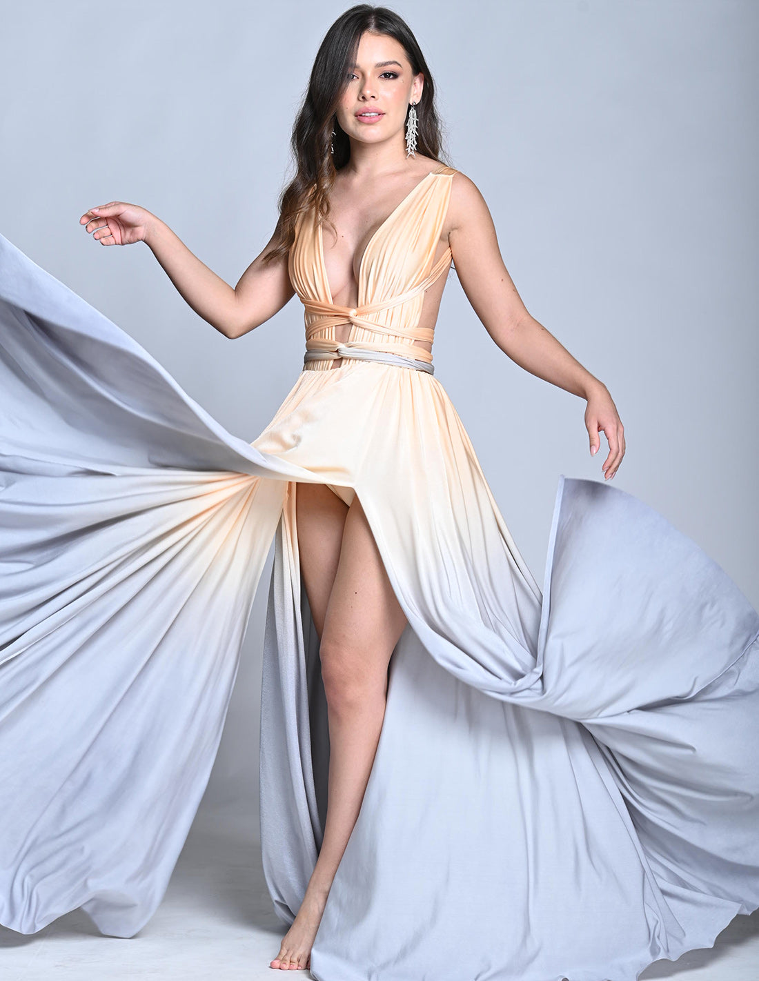 Plutón Dress Vanilla + Gray Light. Hand-Dyed Dress In Vanilla + Gray Light