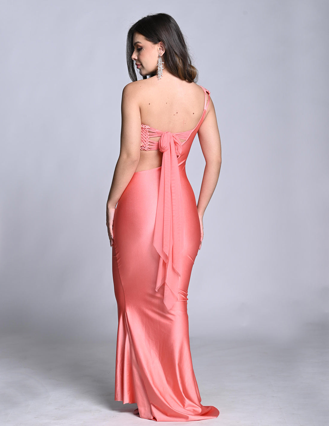 Kesha Dress Salmon. Hand-Dyed Dress With Hand Woven Macramé In Salmon