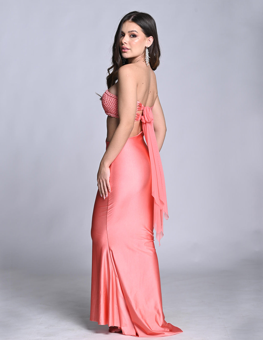 Kesha Dress Salmon. Hand-Dyed Dress With Hand Woven Macramé In Salmon