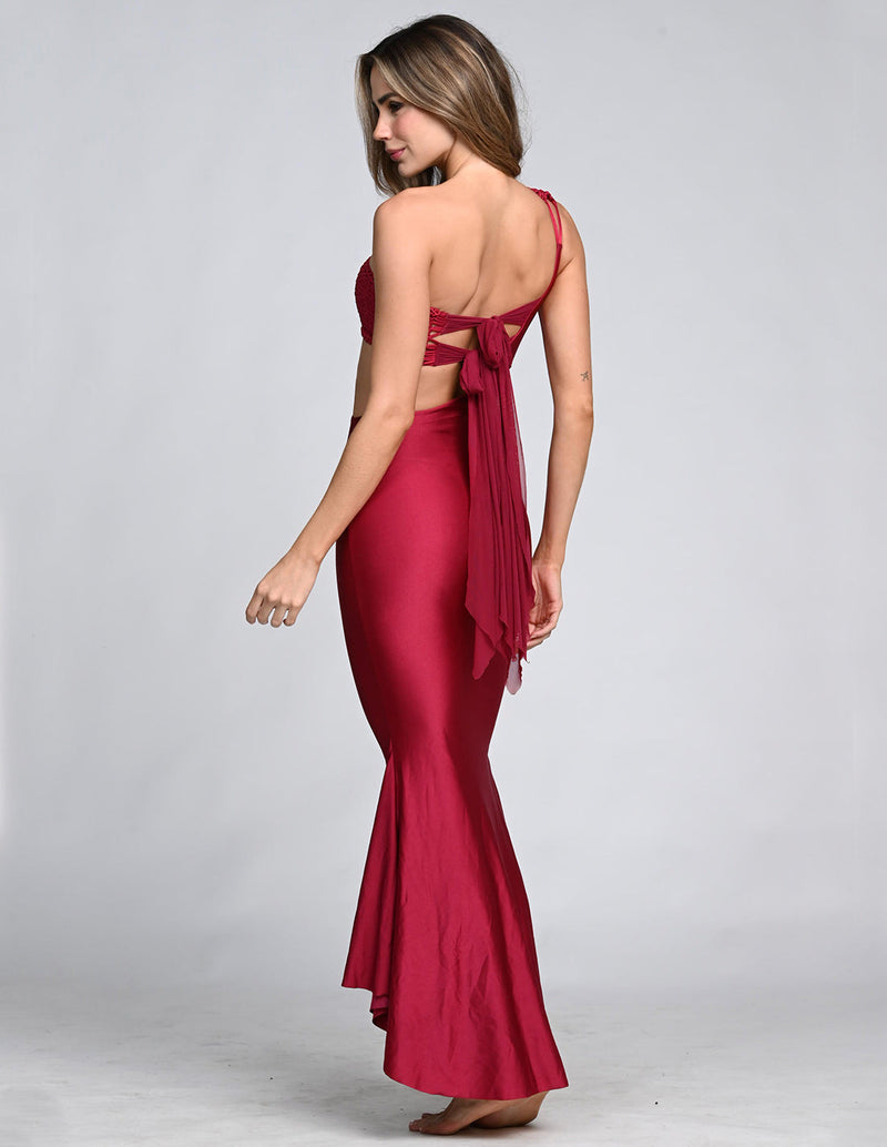 Kesha Dress Burgundy. Hand-Dyed Dress With Hand Woven Macramé In Burgundy