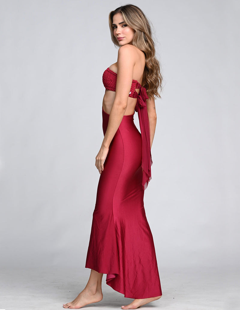 Kesha Dress Burgundy. Hand-Dyed Dress With Hand Woven Macramé In Burgundy