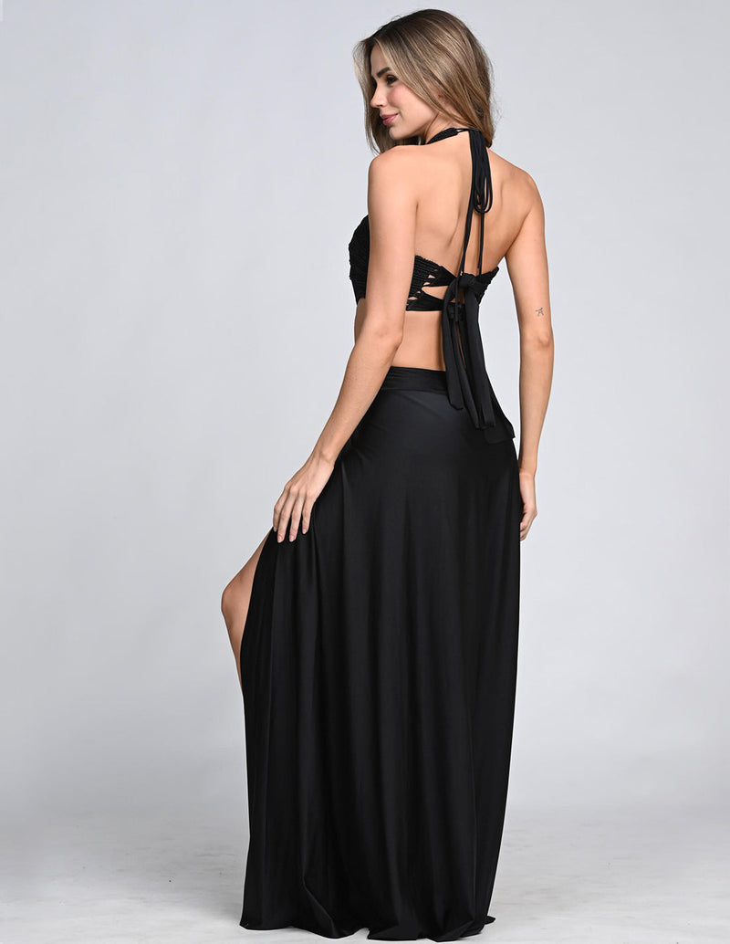 Ventus Dress Black. Hand-Dyed Dress With Hand Woven Macramé In Black