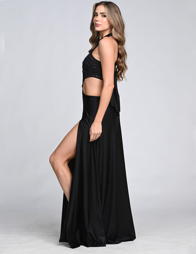 Ventus Dress Black. Hand-Dyed Dress With Hand Woven Macramé In Black