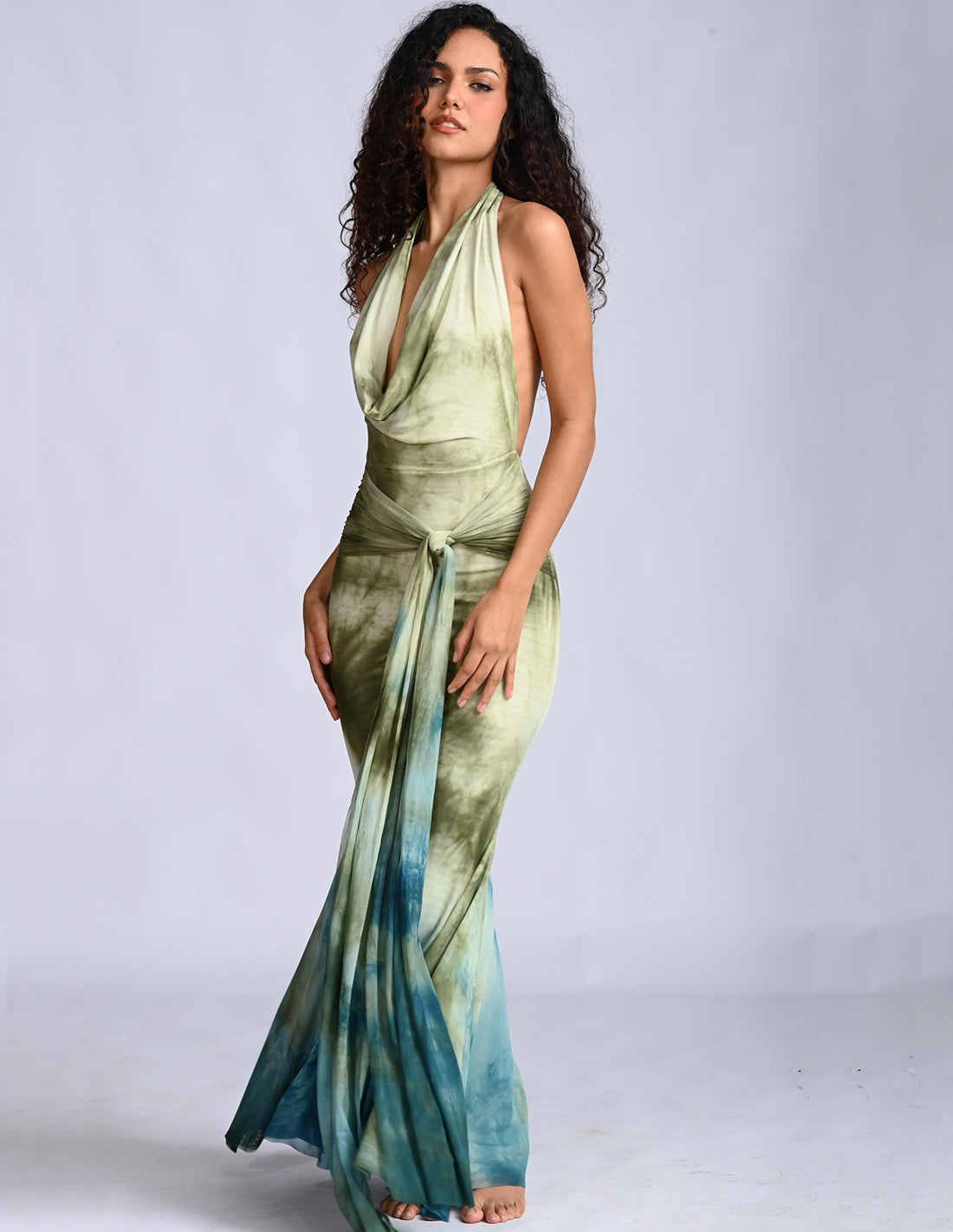 Elissa Dress Spotted Turf Green + Oil. Hand-Dyed Dress In Spotted Turf Green + Oil