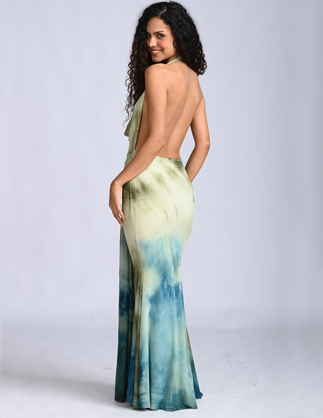 Elissa Dress Spotted Turf Green + Oil. Hand-Dyed Dress In Spotted Turf Green + Oil