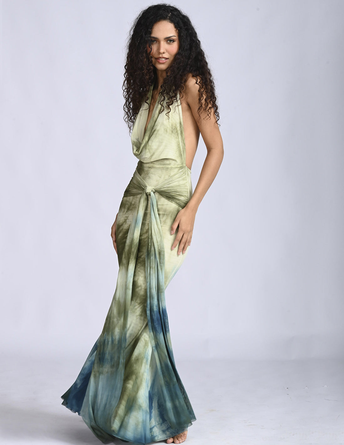 Elissa Dress Spotted Turf Green + Oil. Hand-Dyed Dress In Spotted Turf Green + Oil