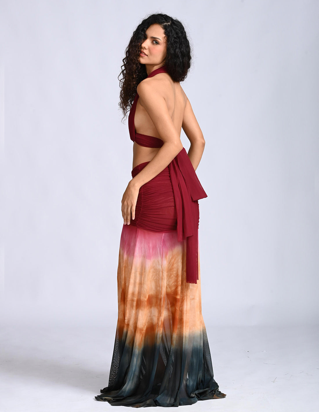 Voizz Skirt Burgundy + Ochre + Blue. Hand-Dyed Skirt In Burgundy + Ochre + Blue