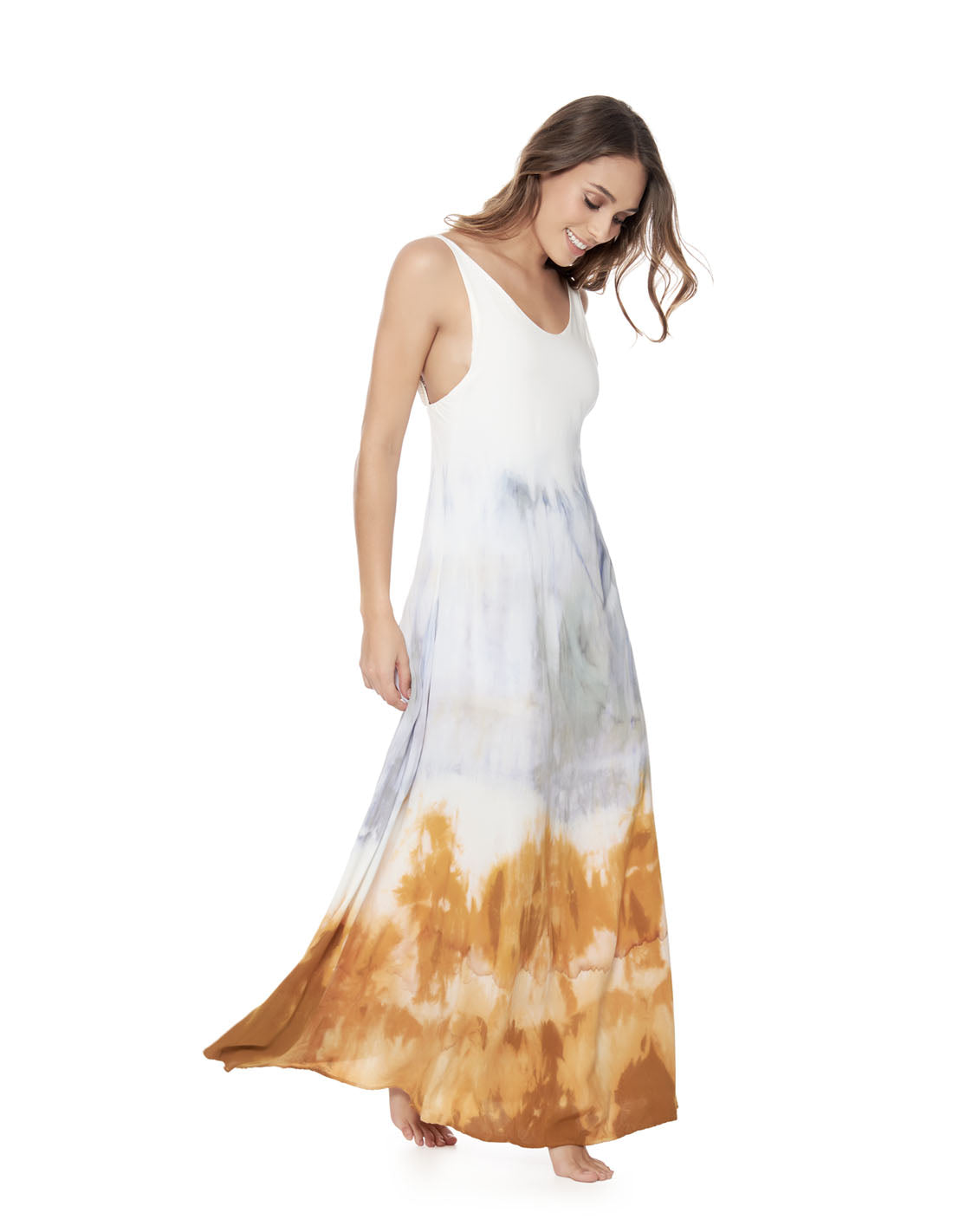 Heaven Dress Faded Ochre. Hand-Dyed Dress In Faded Ochre. Entreaguas