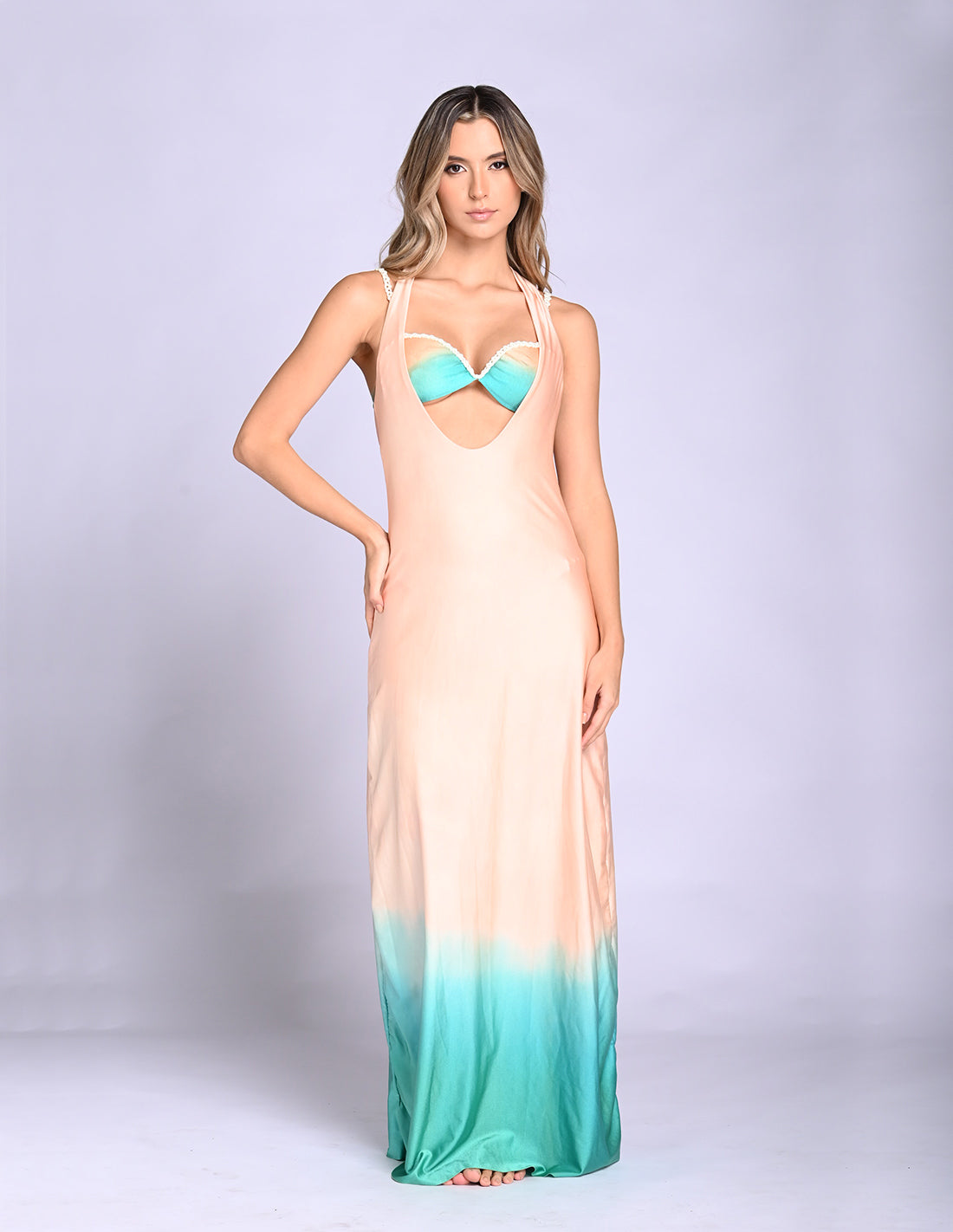 Satori Dress Soft Pink + Turquoise. Hand-Dyed Dress In Soft Pink + Turquoise. Entreaguas