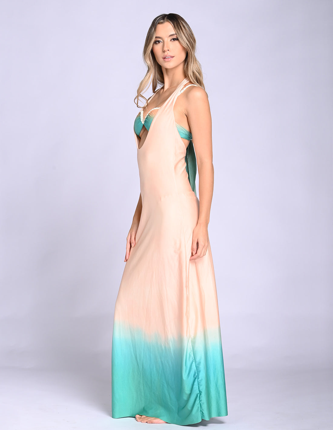 Satori Dress Soft Pink + Turquoise. Hand-Dyed Dress In Soft Pink + Turquoise. Entreaguas