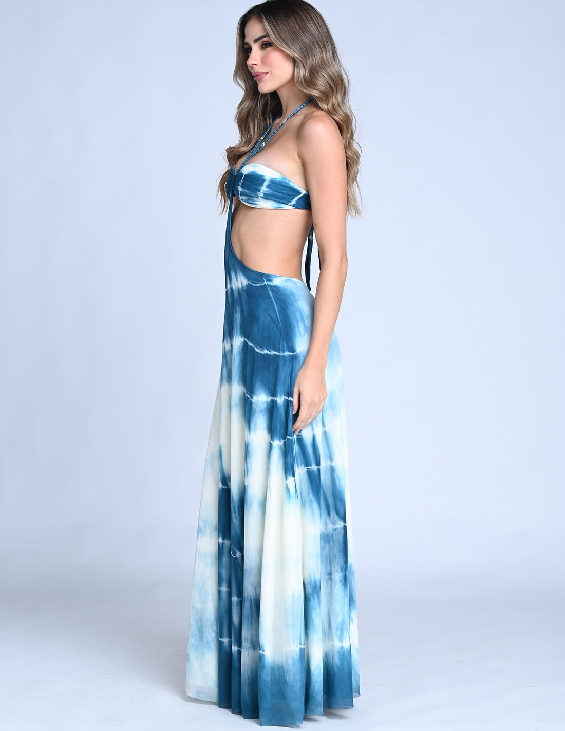 Elara Dress Spotted Oil Blue. Dress With Hand Woven Macramé In Spotted Oil Blue