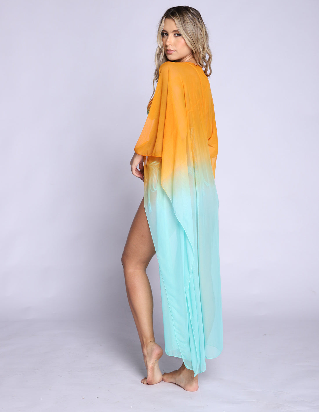 Fly Kimono Orange + Mint. Hand-Dyed Kimono In Orange+ Mint. Entreaguas