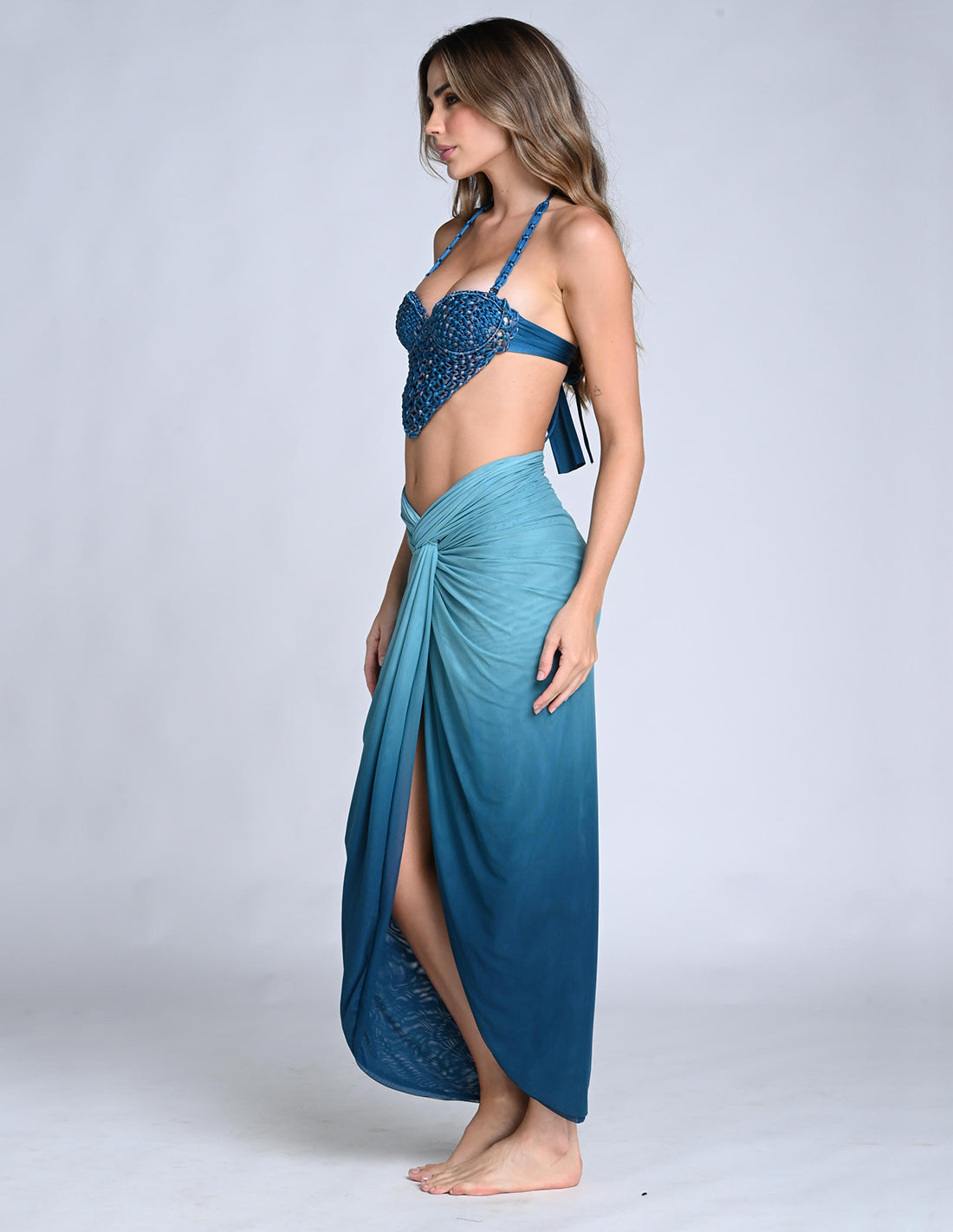 Nara Skirt Faded Oil Blue. Hand-Dyed Skirt In Faded Oil Blue