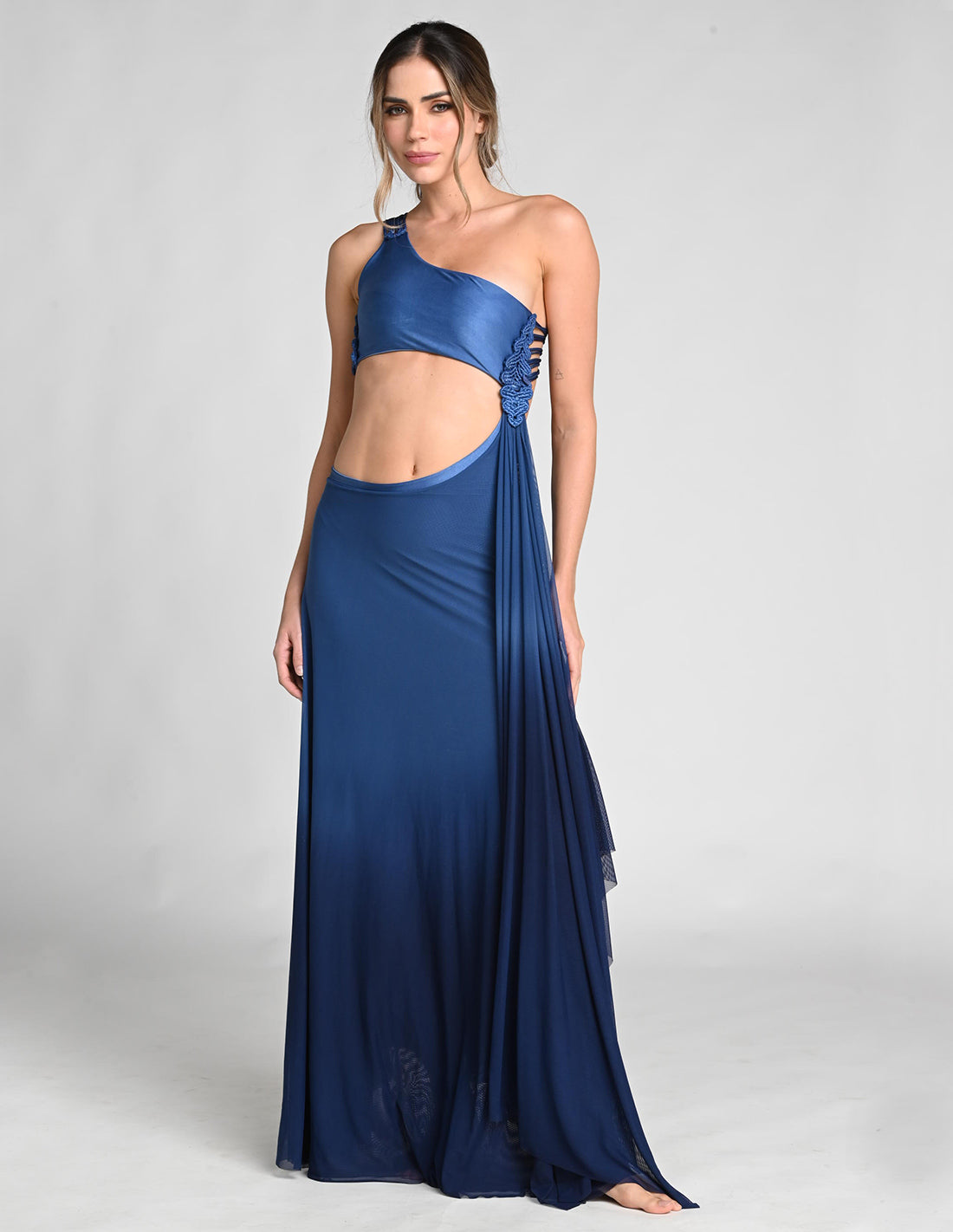 Kiva Skirt Blue Stone + Night Blue. Hand-Dyed Skirt With Hand Woven Macramé In Blue Stone + Night Blue