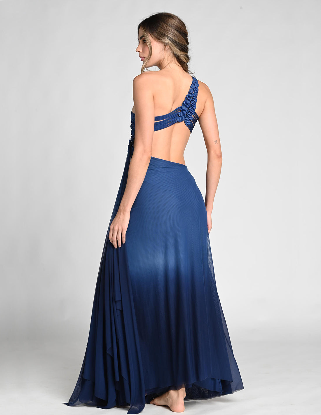 Kiva Skirt Blue Stone + Night Blue. Hand-Dyed Skirt With Hand Woven Macramé In Blue Stone + Night Blue