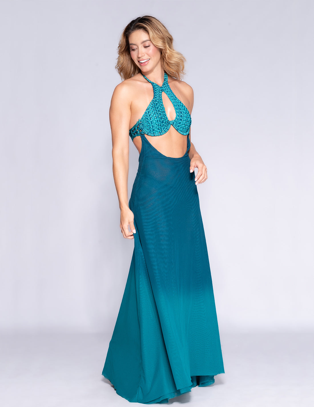 Sairi Skirt Opal Green + Marino. Hand-Dyed Skirt In Opal Green + Marino