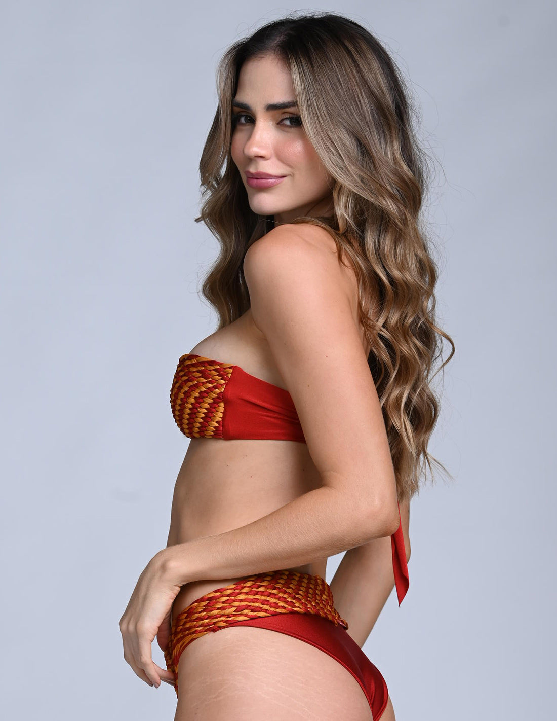 Grace Top Golden + Wild Wine. Hand-Dyed Bikini Top With Hand Woven Macramé In Golden + Wild Wine