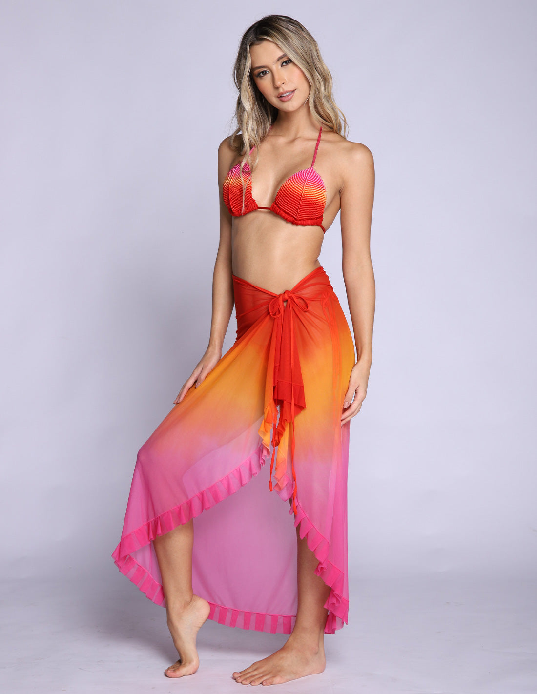 Calm Beach Wrap Fuchsia + Orange + Red. Hand-Dyed Beach Wrap Cover-Up In Fuchsia + Orange + Red. Entreaguas