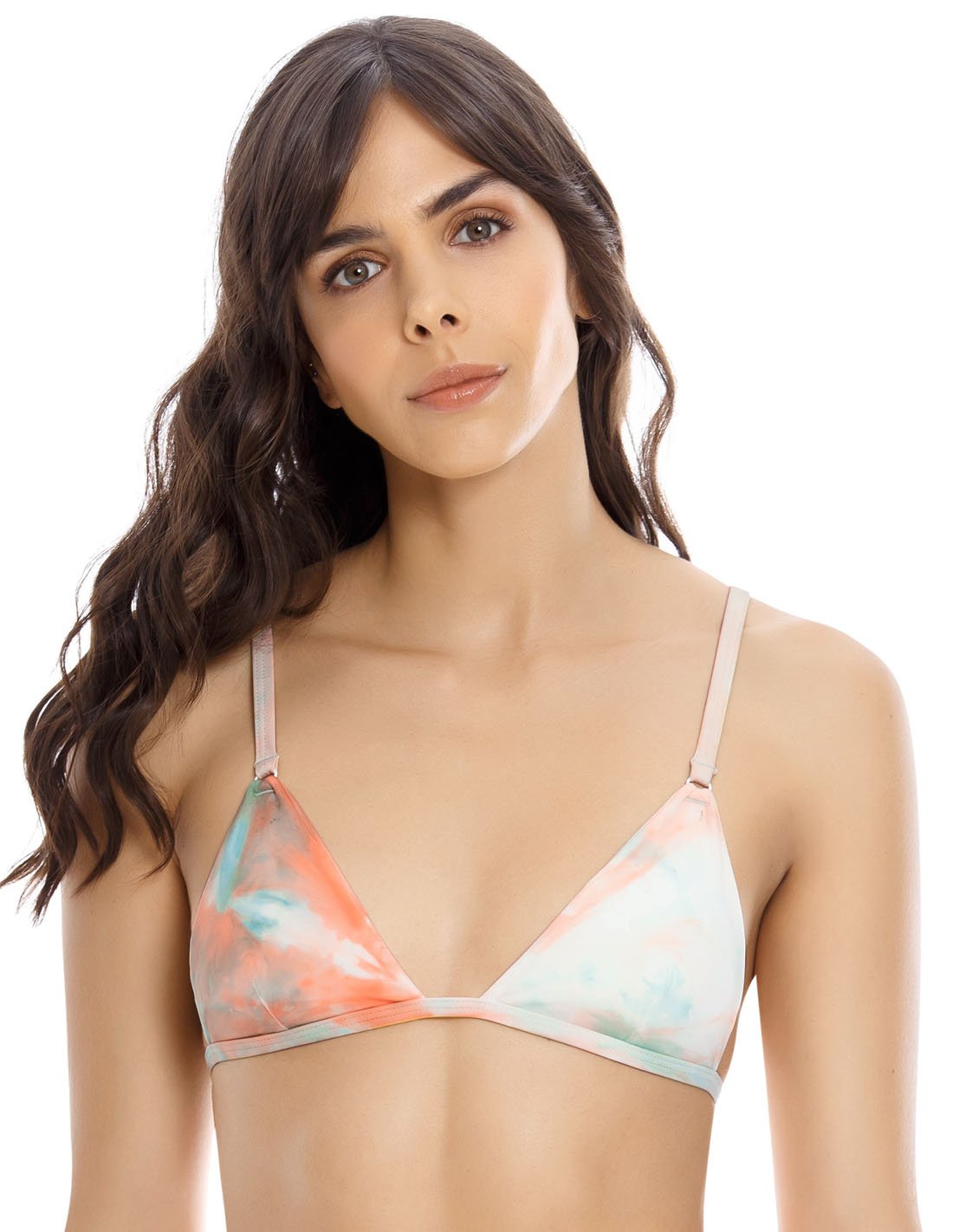 Water 3 Top. Hand-Dyed Triangular Bikini Top In Spotted Minty Peach. Entreaguas
