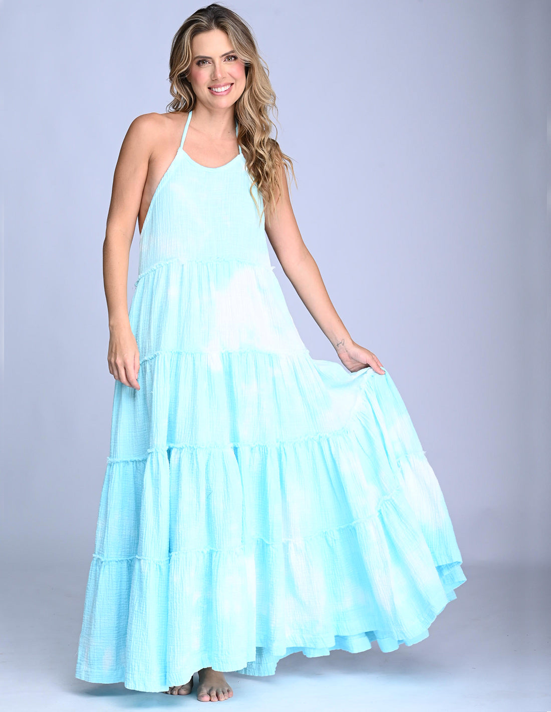 Solara Dress Spotted Turquoise. Hand-Dyed Dress In Spotted Turquoise