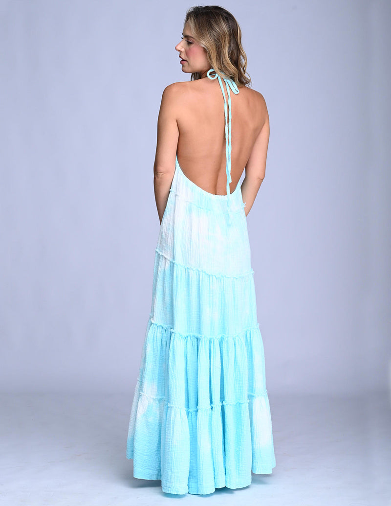 Solara Dress Spotted Turquoise. Hand-Dyed Dress In Spotted Turquoise