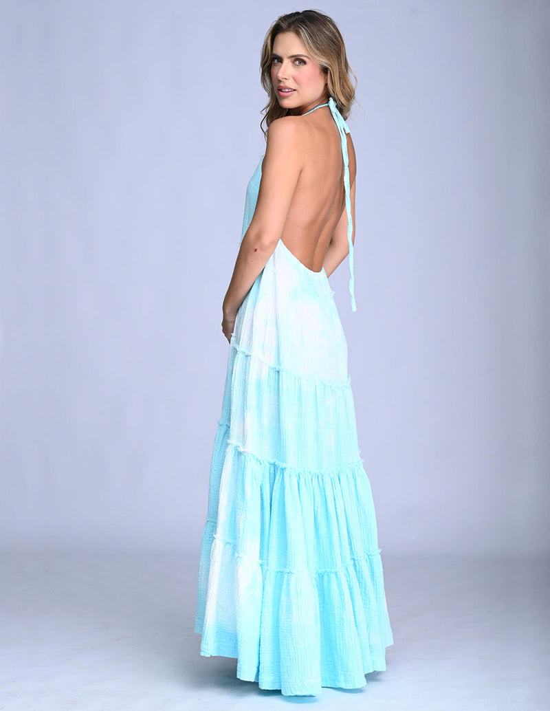 Solara Dress Spotted Turquoise. Hand-Dyed Dress In Spotted Turquoise