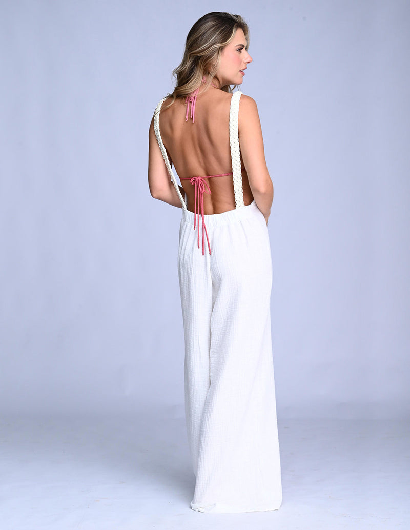 Naira Jumpsuit Ivory. Jumpsuit With Hand Woven Macramé In Ivory