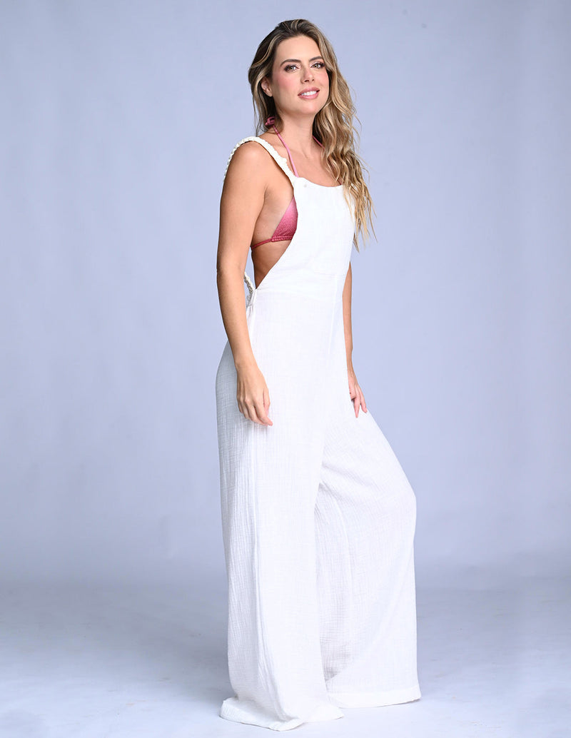 Naira Jumpsuit Ivory. Jumpsuit With Hand Woven Macramé In Ivory