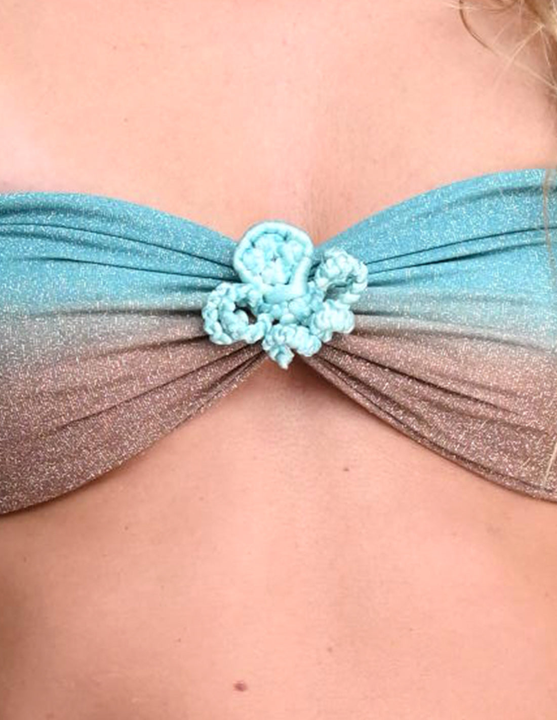 Eia Top Opal Green + Browm. Hand-Dyed Bikini Top With Hand Woven Macramé In Opal Green + Browm