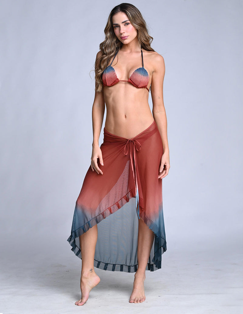 Calm Beach Wrap Orion Blue + Burlwood. Hand-Dyed Beach Wrap Cover-Up In Orion Blue + Burlwood