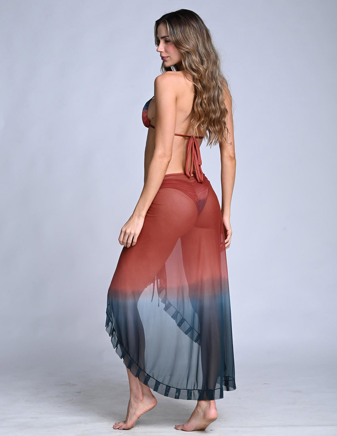 Calm Beach Wrap Orion Blue + Burlwood. Hand-Dyed Beach Wrap Cover-Up In Orion Blue + Burlwood