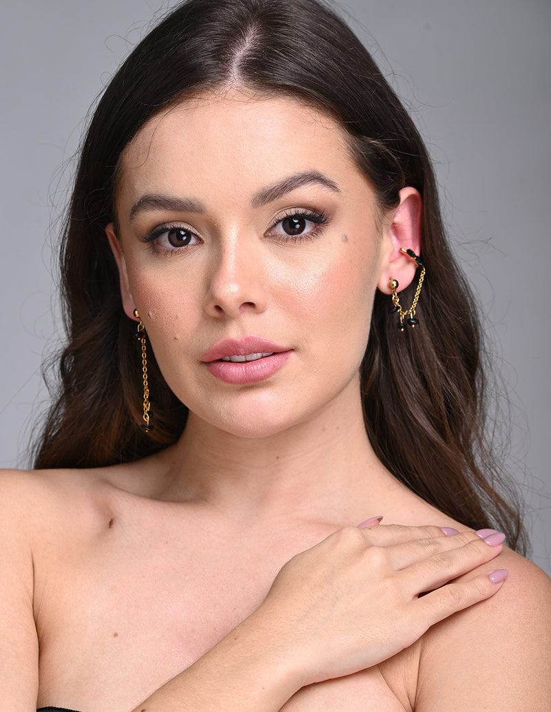 Dara Earring Agate + Black. Earring In Agate + Black