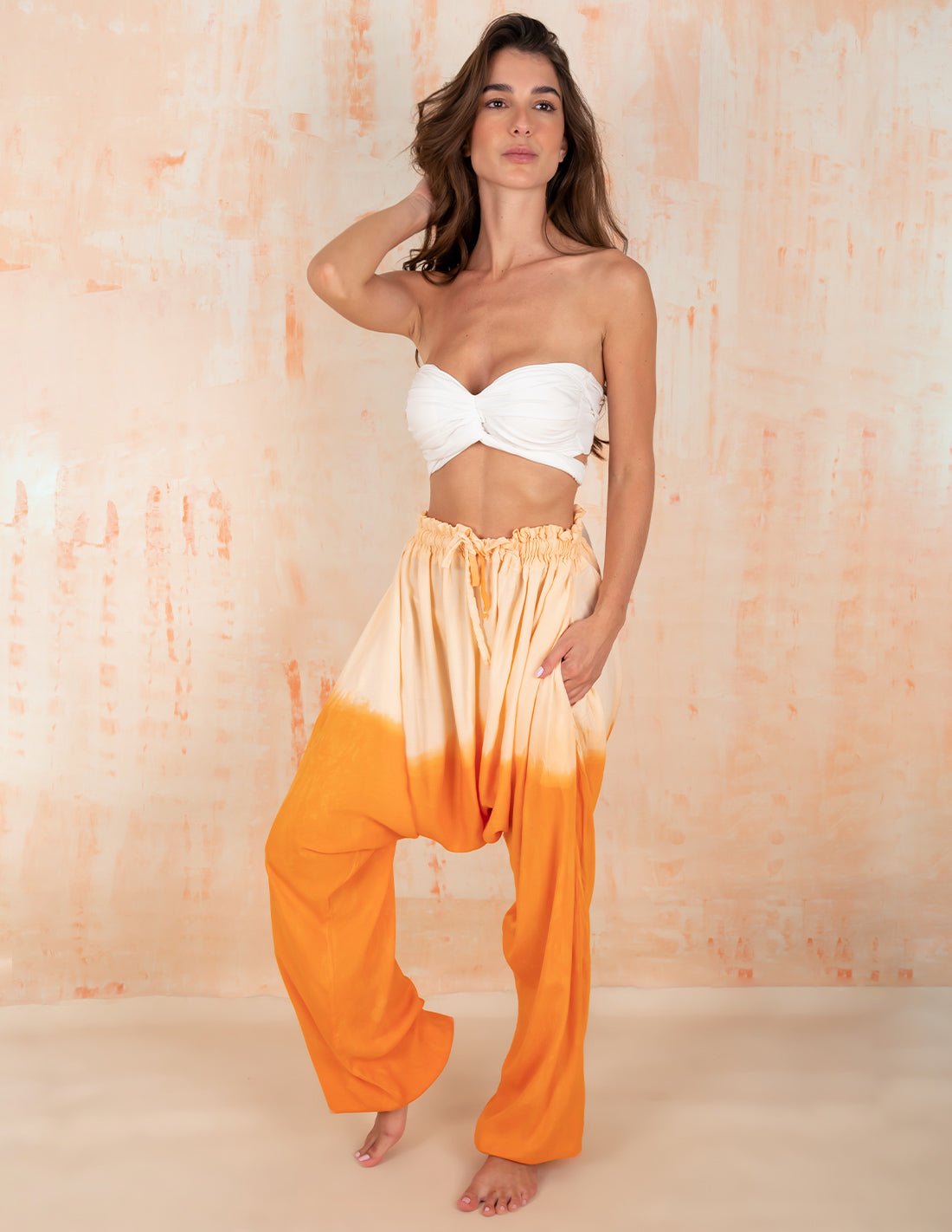 Flemish Pant Faded Tangerine. Hand-Dyed Beach Pant In Faded Tangerine. Entreaguas