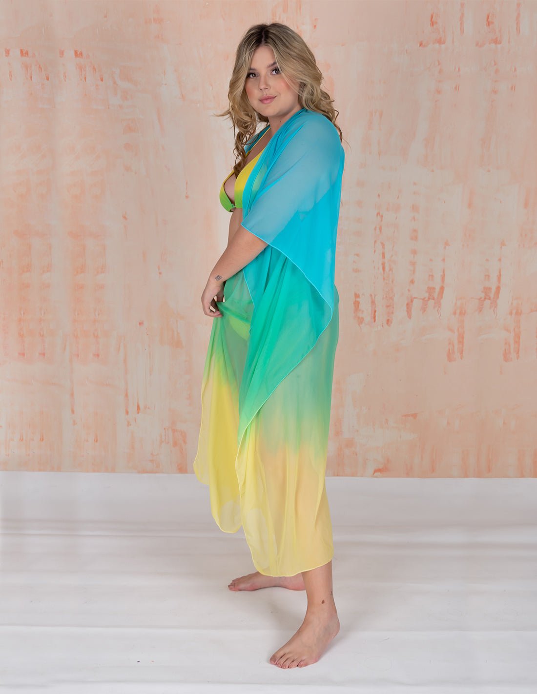 Fly Kimono Sky Blue + Green + Yellow - Kimono - Entreaguas Wearable Art