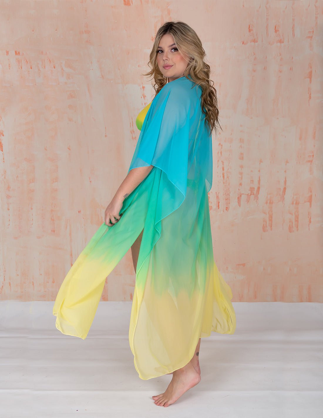 Fly Kimono Sky Blue + Green + Yellow - Kimono - Entreaguas Wearable Art