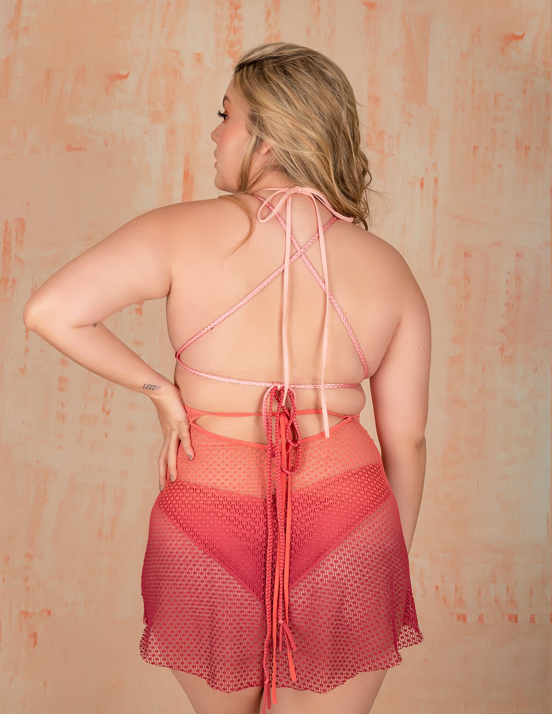 Magma Dress Salmon Flower + Burgundy - Dress - Entreaguas Wearable Art