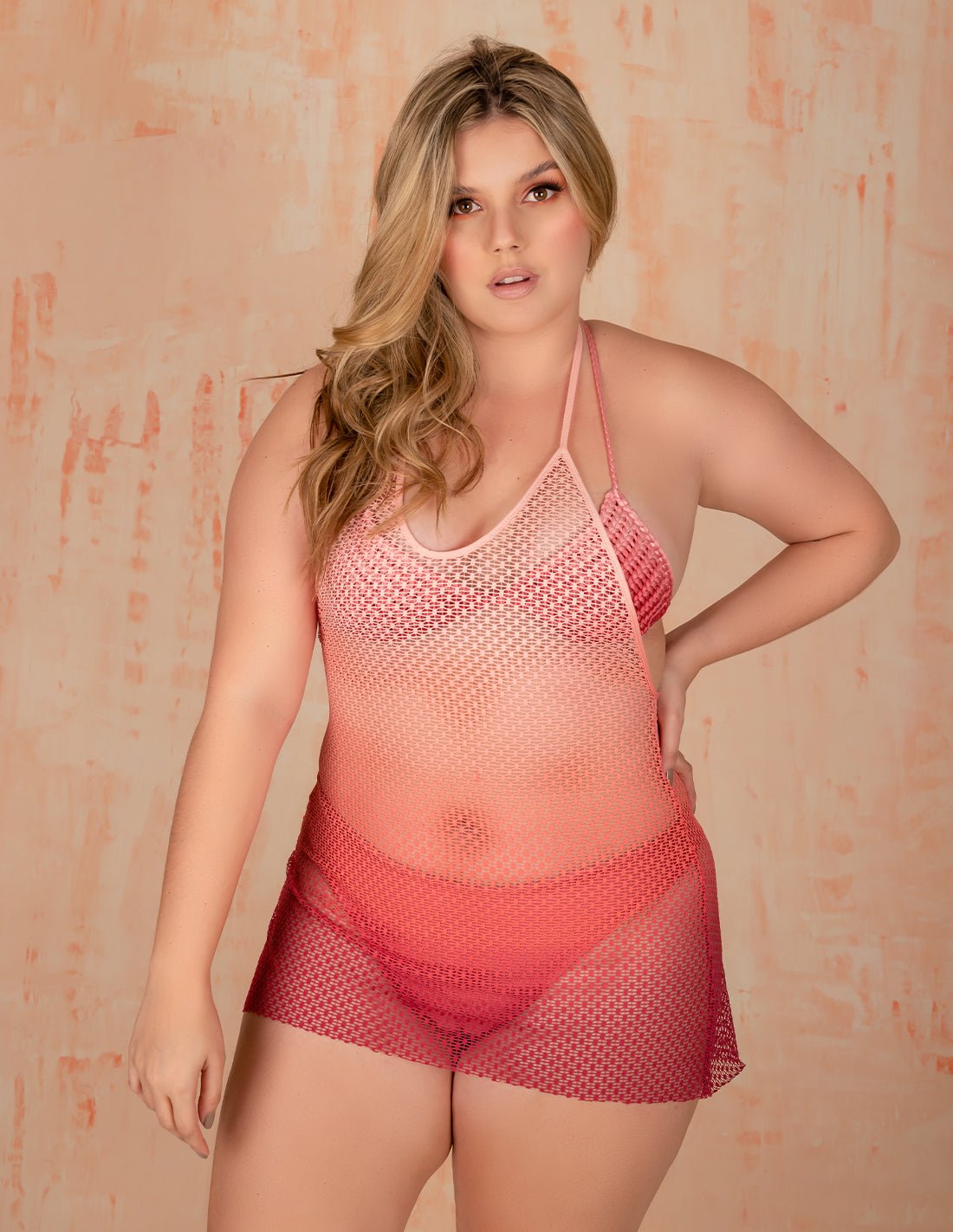 Magma Dress Salmon Flower + Burgundy - Dress - Entreaguas Wearable Art