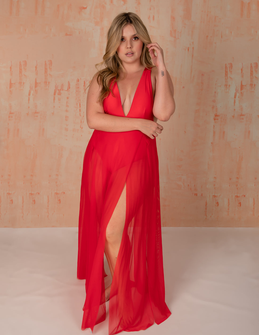 New Coral Dress Tomato. Hand-Dyed Dress In Tomato. Entreaguas