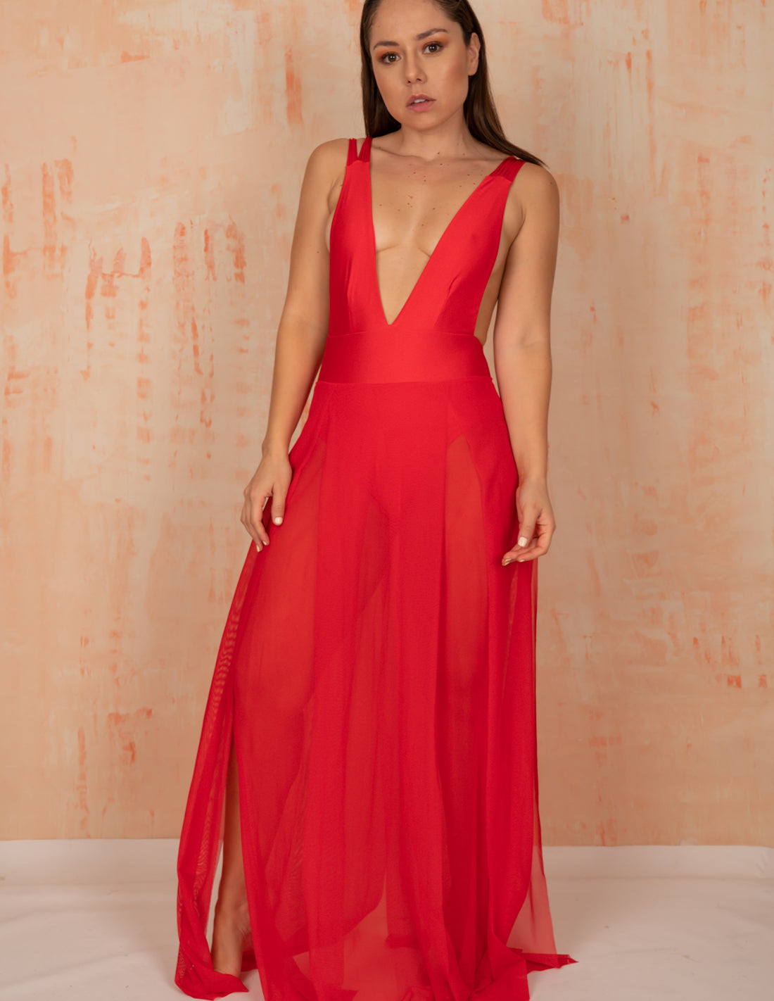 New Coral Dress Tomato. Hand-Dyed Dress In Tomato. Entreaguas