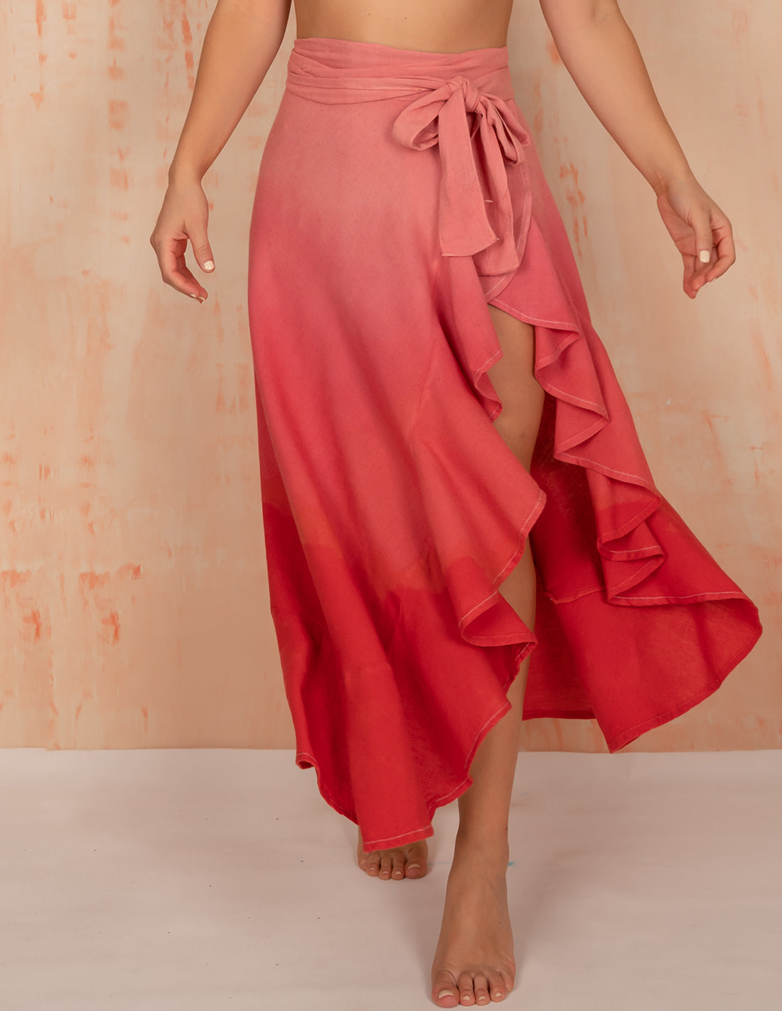 Wave Skirt Faded Red Flower. Hand-Dyed Beach Skirt In Faded Red Flower. Entreaguas