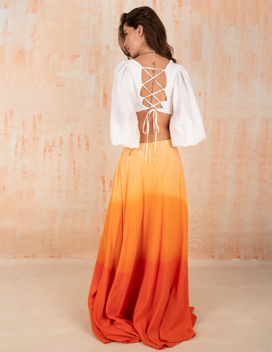 Guajira Dress Ivory + Tangerine - Dress - Entreaguas Wearable Art