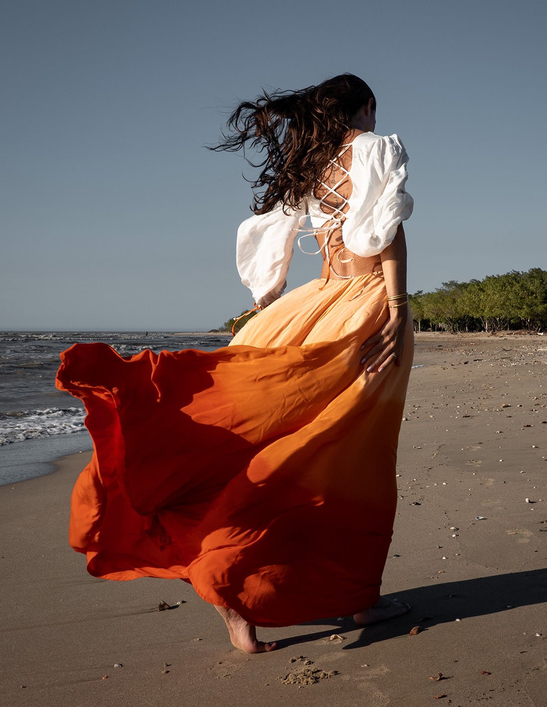 Guajira Dress Ivory + Tangerine - Dress - Entreaguas Wearable Art